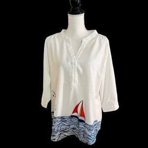 MISSLOOK Nautical Cotton Blend Top -L**Flawed-See Photos